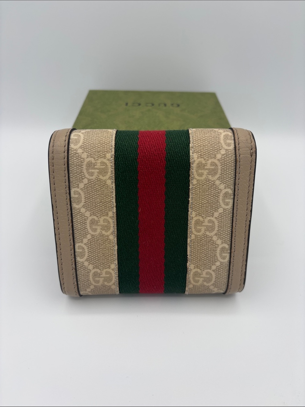 Gucci Ophidia GG Supreme Bifold Wallet- Beige/White with Green-Red Web Stripe - Picture 3 of 16